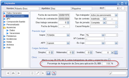 Porcentaje de Asignación de Zona DL 889