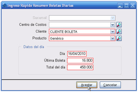 Pantalla Ingreso Resumen Boletas