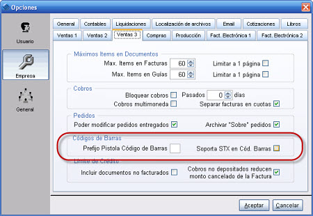 Opciones de Códigos de Barras