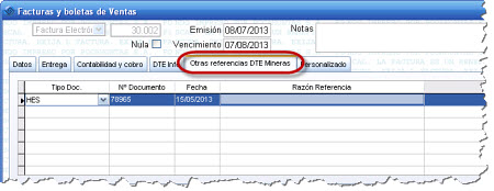 Referencias Facturas Mineras y otras Empresas Especiales