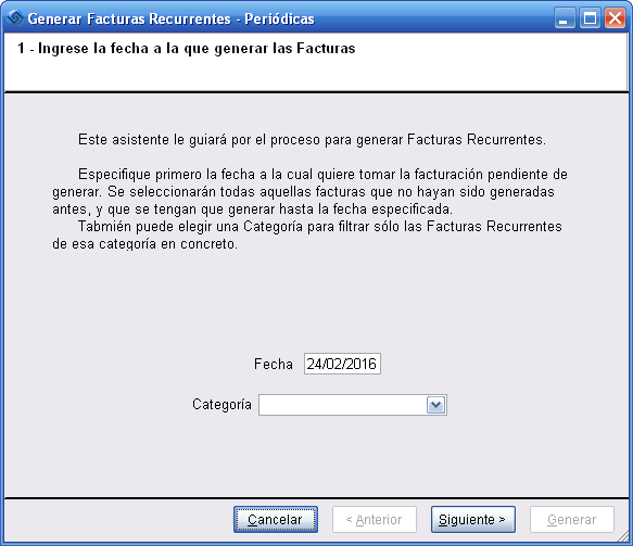 Generar Facturas Recurrentes - Paso 1