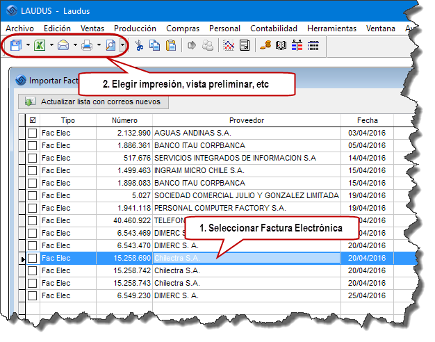 Factura Electrónica Impresa-Proveedor Pantalla Importar