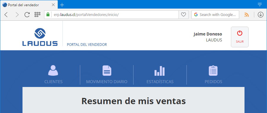 Pantalla Principal Portal Vendedores Laudus