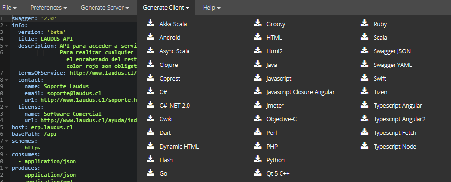 Laudus API Editor