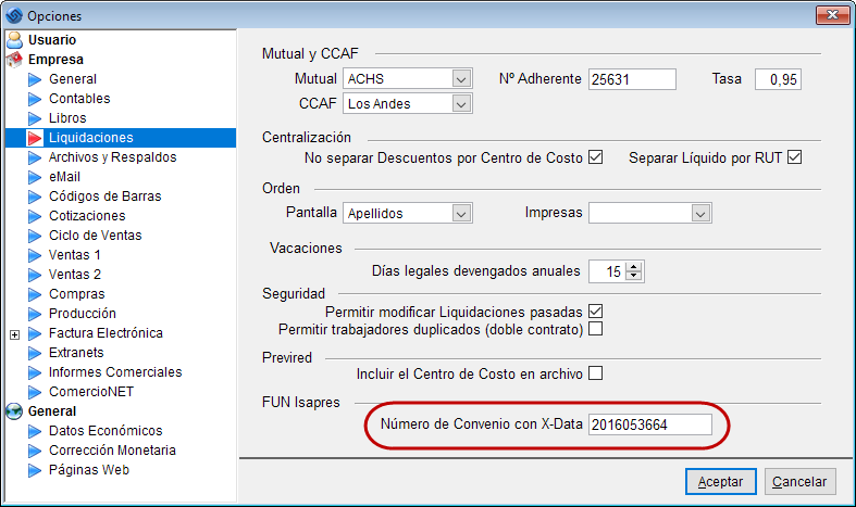 Número Convenio X-Data
