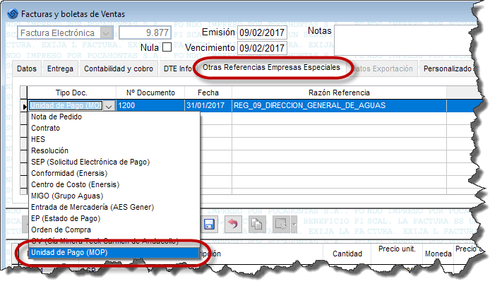 Unidad de pago MOP software facturacion electronica
