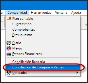 Menú conciliación Compras Ventas