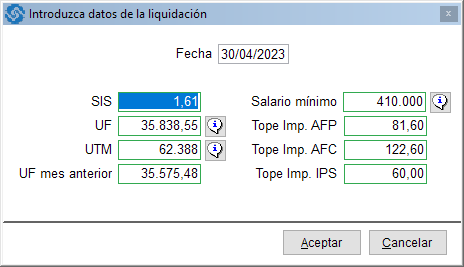 Actualización datos liquidación