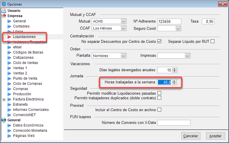 DDJJ horas semanales empresa