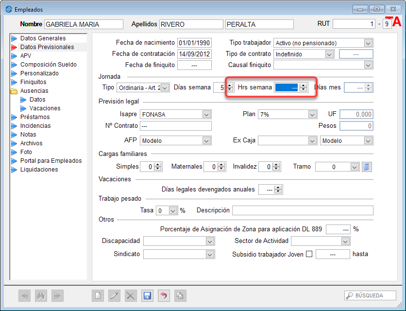 DDJJ horas semanales trabajador